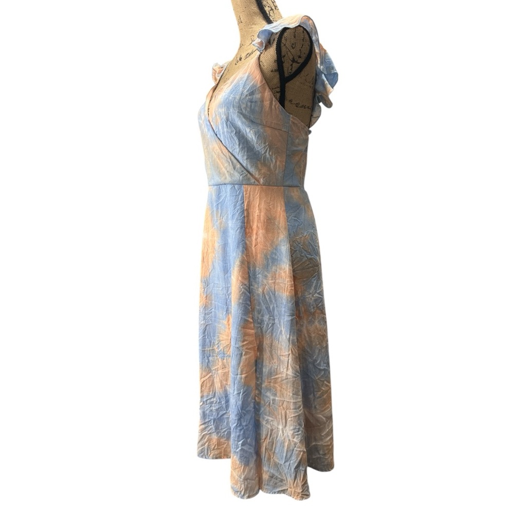 Jessy B, featuring a blue and orange tie-dye pattern dress. EC Size medium - Picture 4 of 8
